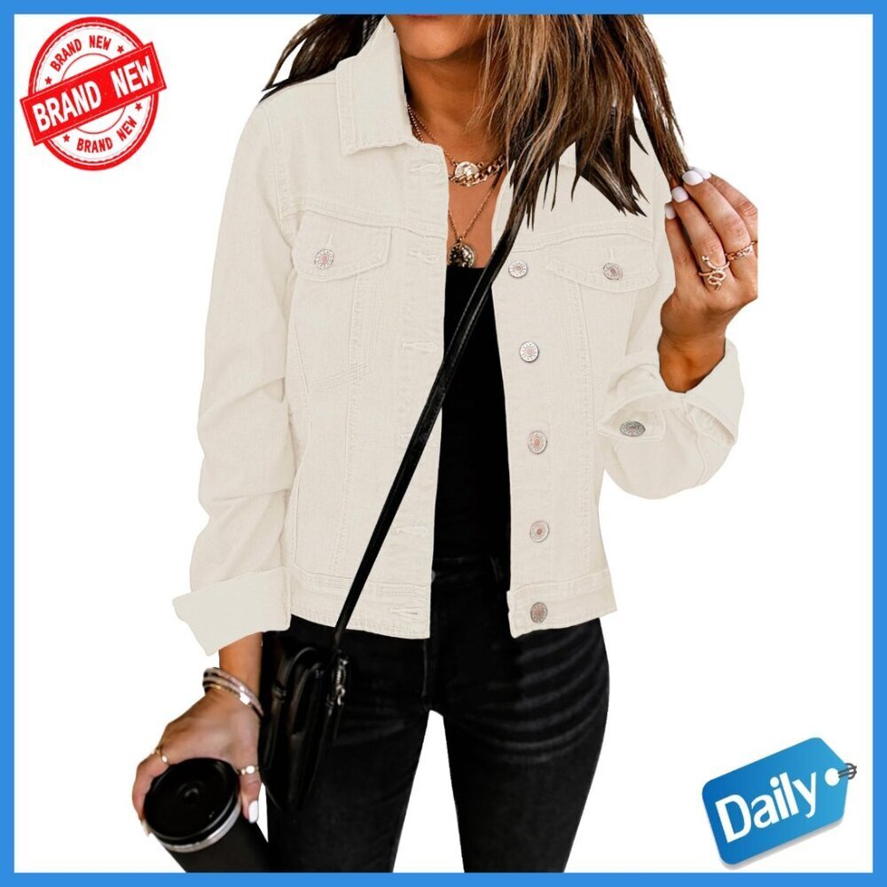 Stretchy Denim Jacket Long Sleeve Button Down Regular Fit Casual